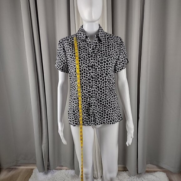 Kim Rogers Petite 100% Linen Black White Pattern Button Down Shirt Size PS - Picture 5 of 11